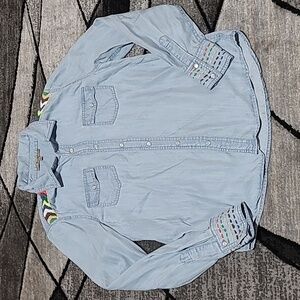 MISS ME MULTI COLORS EMBROIDERY FLOSS YARN PEARL SNAP BUTTON LONG-SLEEVE SHIRT